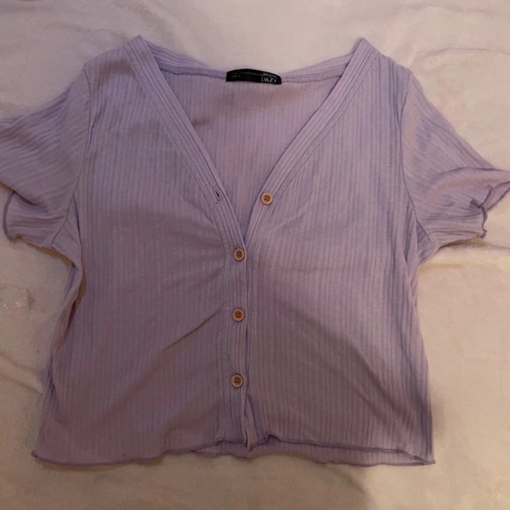 Lux Purple Ribbed Crop Button Down Shirt